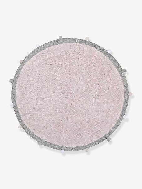 Tapete redondo com pompons, lavável, em algodão da LORENA CANALS azul-acinzentado+rosa 