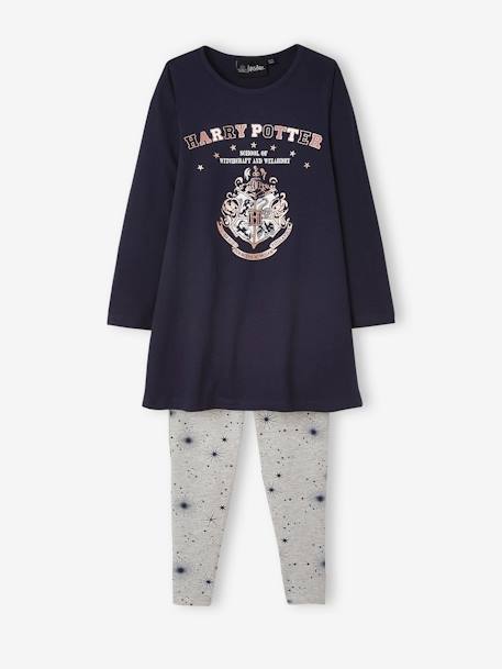 Conjunto Camisa de noite + Leggings do Harry Potter AZUL ESCURO LISO COM MOTIVO 