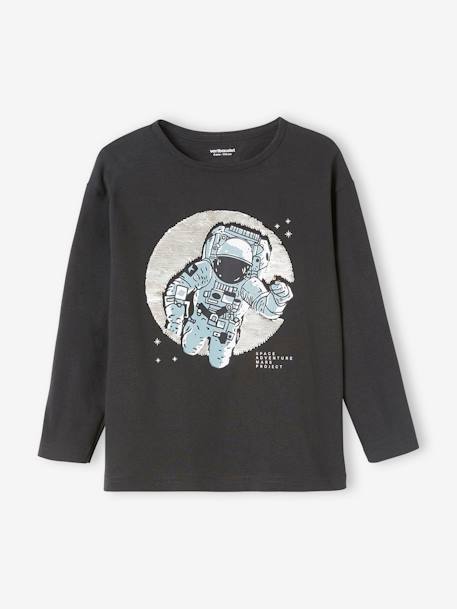 Camisola astronauta com lantejoulas reversíveis, para menino cinza mesclado+CINZENTO ESCURO LISO COM MOTIV+verde-água 