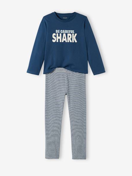 Lote de 2 pijamas 'tubarões', para menino AZUL ESCURO LISO COM MOTIVO 
