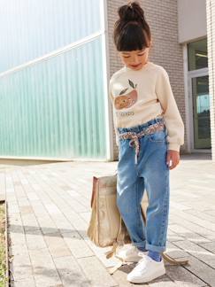 Denim-Menina 2-14 anos-Jeans estilo paperbag e cinto florido, para menina