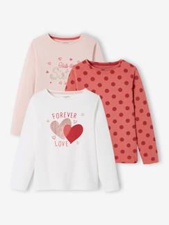 Menina 2-14 anos-T-shirts-T-shirts-Lote de 3 camisolas  de mangas compridas, para menina