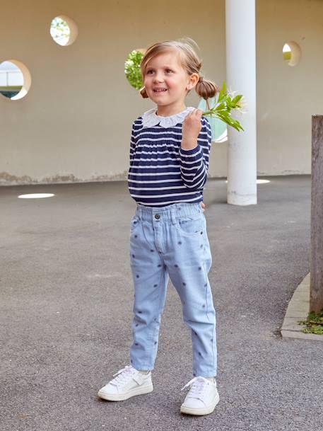 Calças estilo 'paperbag' às flores, para menina AZUL CLARO ESTAMPADO+CASTANHO CLARO LISO 