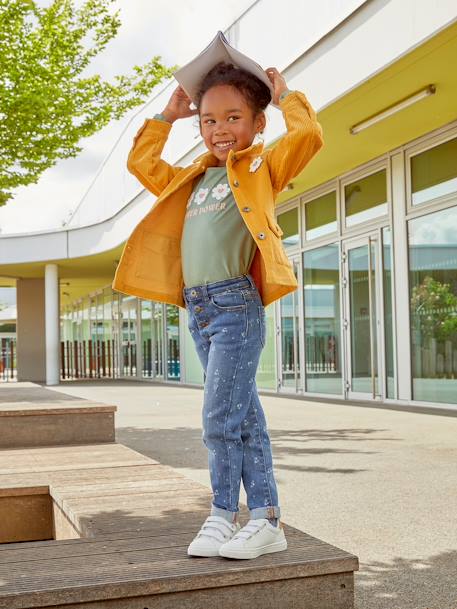 Jeans direitos com detalhes usados, para menina AZUL MEDIO DESBOTADO+CINZENTO MEDIO DESBOTADO 