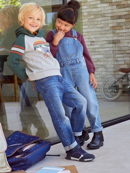 Jeans modelo loose com gancho descido, para menino AZUL ESCURO DESBOTADO+ganga cinzenta 