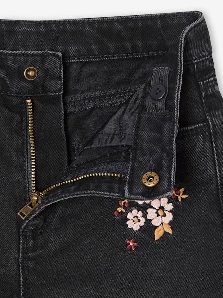 Jeans largos com flores bordadas, para menina PRETO ESCURO LISO COM MOTIVO 