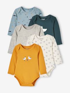 Bebé 0-36 meses-Lote de 5 bodies de mangas compridas e cavas americanas, para bebé