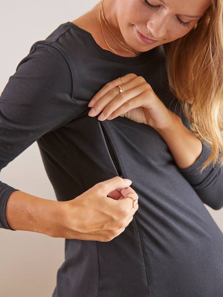 Vestido tubo em malha, especial gravidez e amamentação PRETO ESCURO LISO 