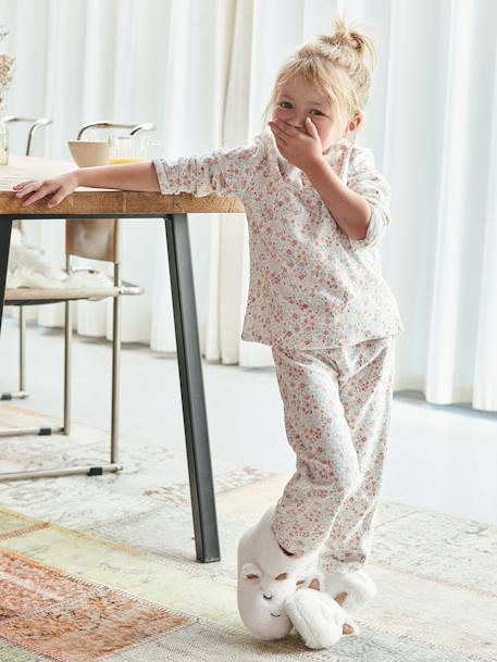 Pantufas unicórnio, de cano subido, em pelinho para menina BRANCO CLARO LISO COM MOTIVO 