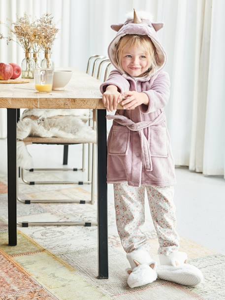 Pantufas unicórnio, de cano subido, em pelinho para menina BRANCO CLARO LISO COM MOTIVO 