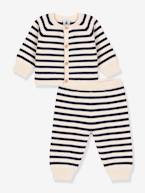 Conjunto de 2 peças às riscas, para bebé, em tricot de lã e algodão, da Petit Bateau branco estampado 