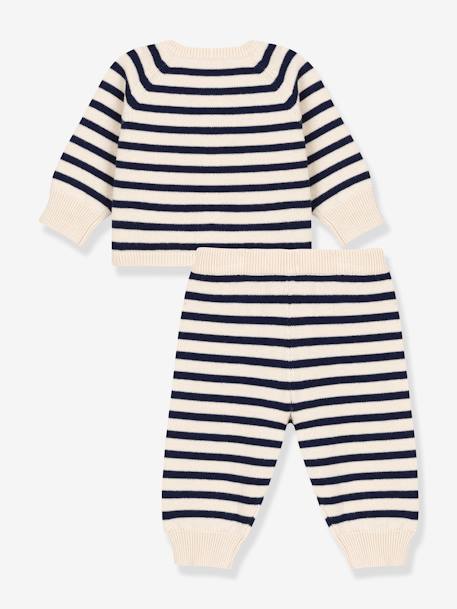 Conjunto de 2 peças às riscas, para bebé, em tricot de lã e algodão, da Petit Bateau branco estampado 