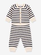 Conjunto de 2 peças às riscas, para bebé, em tricot de lã e algodão, da Petit Bateau branco estampado 