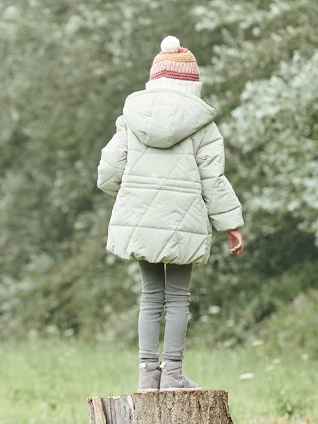 Blusão comprido com capuz, forro em sherpa, para menina AZUL ESCURO ESTAMPADO+VERDE MEDIO LISO 