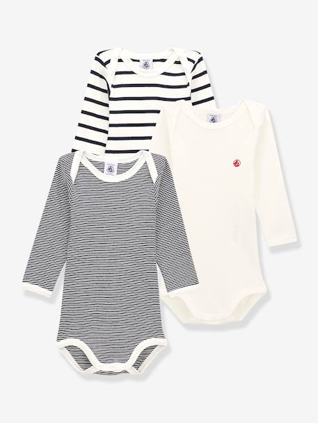 Lote de 3 bodies de mangas compridas, da Petit Bateau branco+lote branco 