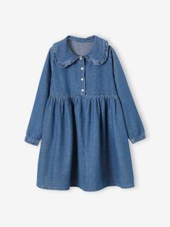 -Vestido com gola Claudine, em ganga, para menina