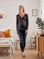 Camisola cruzada, decote em V, especial gravidez e amamentação CINZENTO ESCURO LISO+ROSA CLARO LISO 