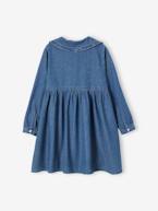 Vestido com gola Claudine, em ganga, para menina AZUL ESCURO LISO 