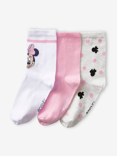 Lote de 3 pares de meias Minnie, da Disney® ROSA MEDIO LISO 