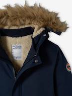 Parka com capuz, forro em sherpa e enchimento em poliéster reciclado, para menino AZUL ESCURO LISO COM MOTIVO+CASTANHO ESCURO LISO COM MOTIV+VERDE MEDIO LISO COM MOTIVO 