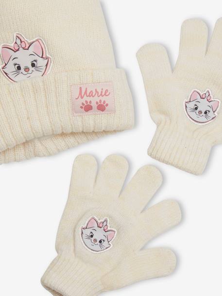 Conjunto Marie dos Aristogatos da Disney®, gorro + luvas, para criança BEGE CLARO LISO COM MOTIVO 