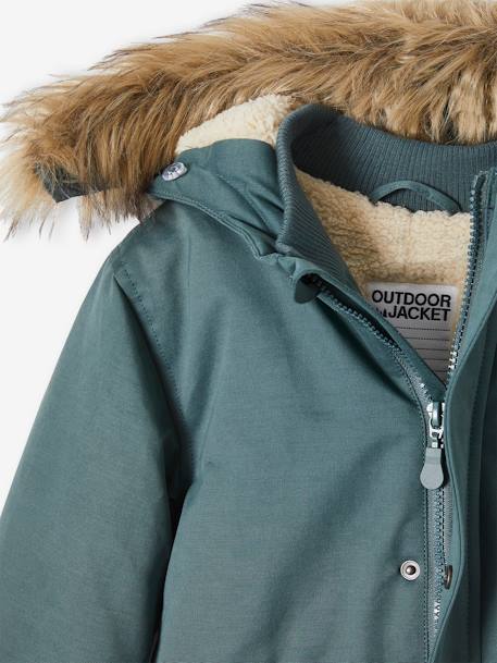 Parka com capuz, forro em sherpa e enchimento em poliéster reciclado, para menino AZUL ESCURO LISO COM MOTIVO+CASTANHO ESCURO LISO COM MOTIV+VERDE MEDIO LISO COM MOTIVO 