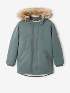 Parka com capuz, forro em sherpa e enchimento em poliéster reciclado, para menino AZUL ESCURO LISO COM MOTIVO+CASTANHO ESCURO LISO COM MOTIV+VERDE MEDIO LISO COM MOTIVO 