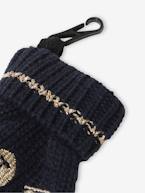 Conjunto em malha jacquard, gorro + gola snood + luvas, para bebé menina AZUL ESCURO LISO COM MOTIVO 