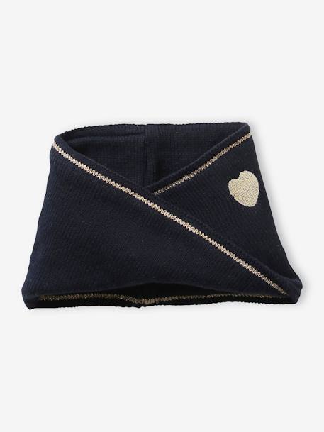 Conjunto em malha jacquard, gorro + gola snood + luvas, para bebé menina AZUL ESCURO LISO COM MOTIVO 