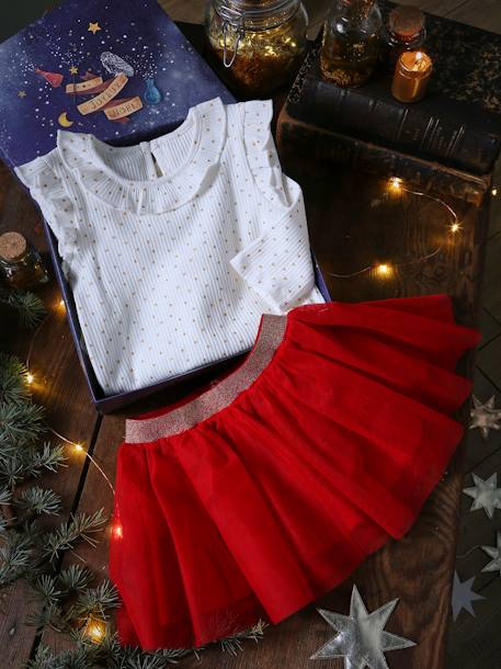 Caixa presente de Natal com camisola às estrelas e saia em tule, para bebé BRANCO CLARO ESTAMPADO 