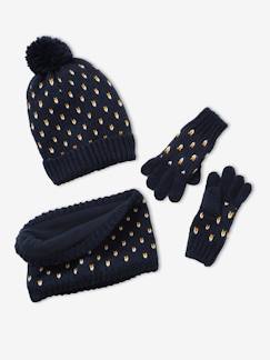 Menina 2-14 anos-Acessórios-Gorros, cachecóis, luvas-Conjunto gorro + gola snood + luvas com corações, para menina