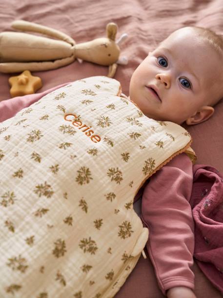 Saco de bebé personalizável, sem mangas, em gaze de algodão, Celeiro BEGE CLARO ESTAMPADO 