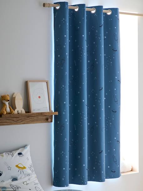 Cortinado opaco, com ilhós, fosforescente e estampado com planetas AZUL MEDIO ESTAMPADO 