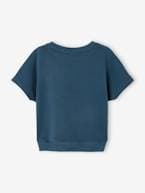 T-shirt em moletão, detalhes fluorescentes, para menino azul-petróleo 