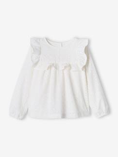 -Blusa com folhos em bordado inglês, para menina