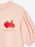 T-shirt com mangas balão, fruto no peito, para menina cru+rosa-pálido 