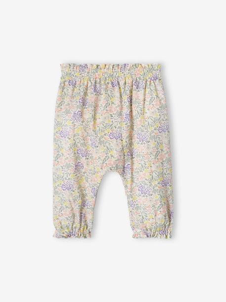 Calças fluidas estampadas, para bebé cru+VERDE ESCURO ESTAMPADO+violeta estampado 