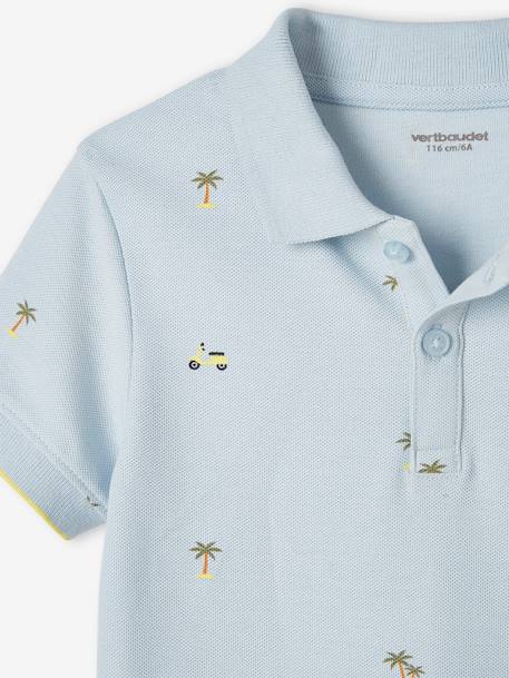 Polo estampado, em malha piqué, para menino azul estampado+cru 