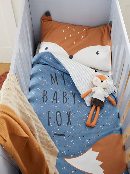 Capa de edredon para bebé, Baby Fox AZUL MEDIO LISO COM MOTIVO 