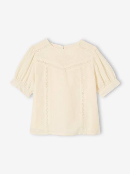 Blusa com renda, efeito linho, para menina cru 