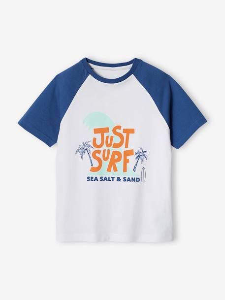 T-shirt com motivo gráfico e mangas raglan, para menino azul+verde-salva 