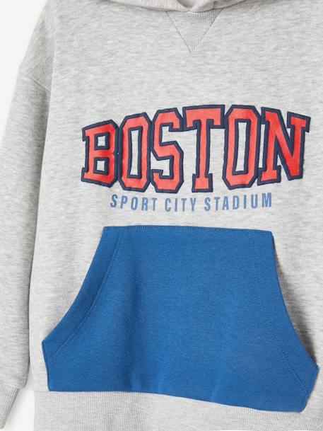 Sweat de desporto com capuz, motivo team Boston, para menino cinza mesclado 