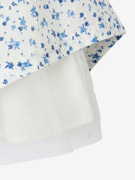 Vestido de cerimónia com flores e ponto cheio, cinto para atar atrás, para menina cru 