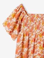 Vestido aos favos, estampado às flores, para menina rosa-nude 