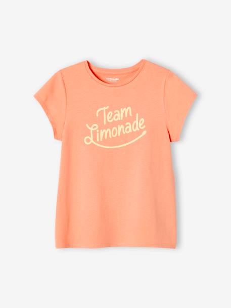 T-shirt com mensagem, para menina baunilha+coral+morango+vermelho 