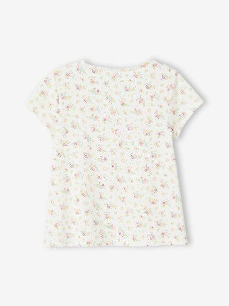 T-shirt modelo blusa às flores, para menina azul-céu+cru 