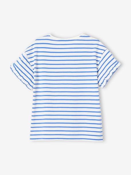 T-shirt às riscas, coração com lantejoulas, para menina BRANCO MEDIO AS RISCAS+marinho+riscas azuis 