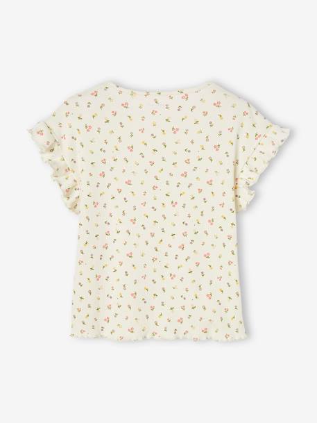 T-shirt em canelado, estampada às flores, para menina azul-tinta+cru 