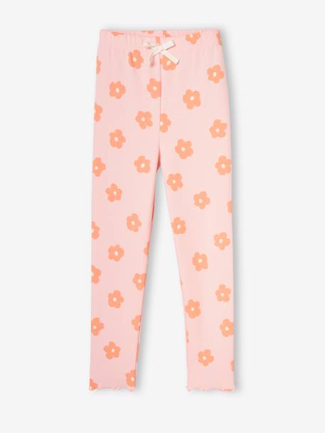 Leggings em malha canelada, para menina rosa-pálido+verde-acinzentado 