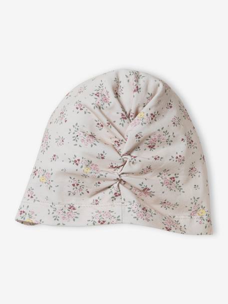 Gorro estilo turbante, em malha estampada, para bebé menina bege-rosado 